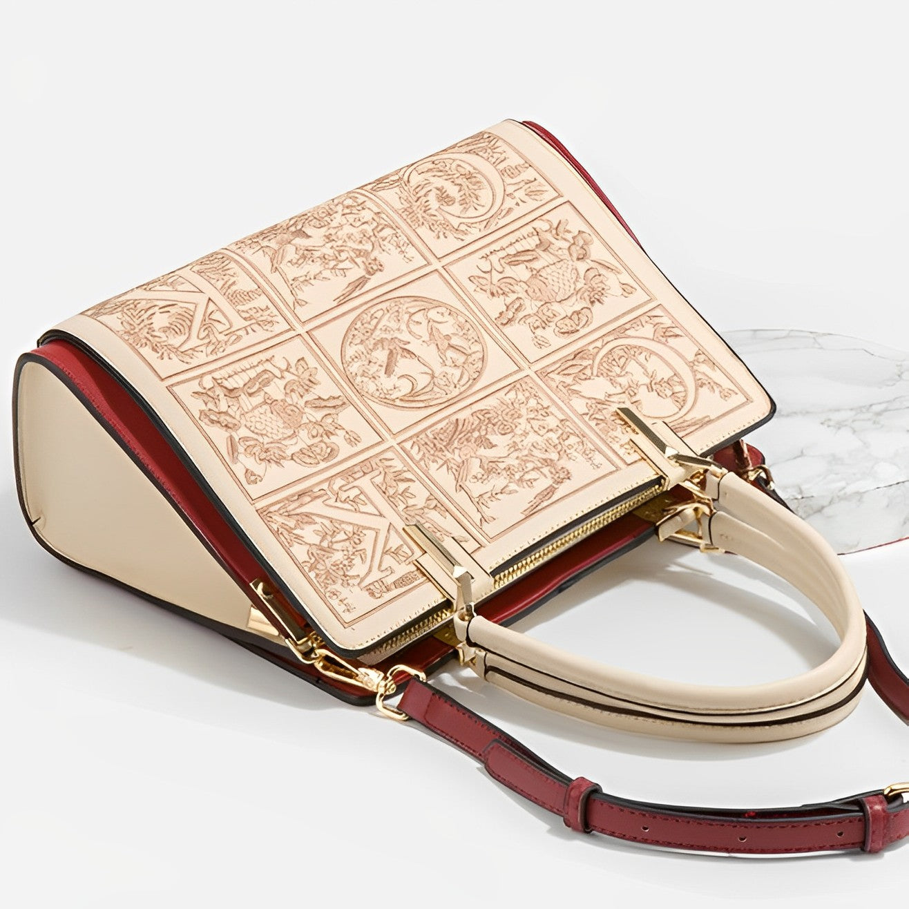 Havilah Bej Nakışlı Orta Boy Tote Çanta