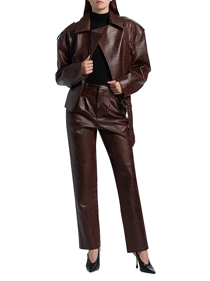 Lilou Timsah Kabartmalı Suni Deri Ceket