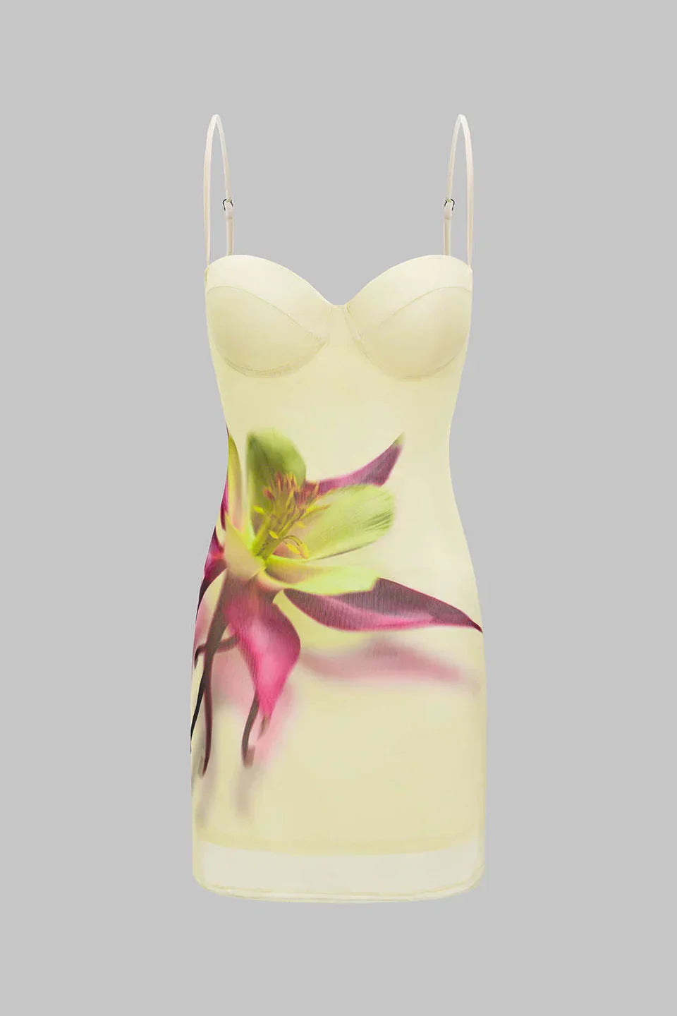 File Çiçek Desenli Slip Büstiyer Kolsuz Mini Elbise