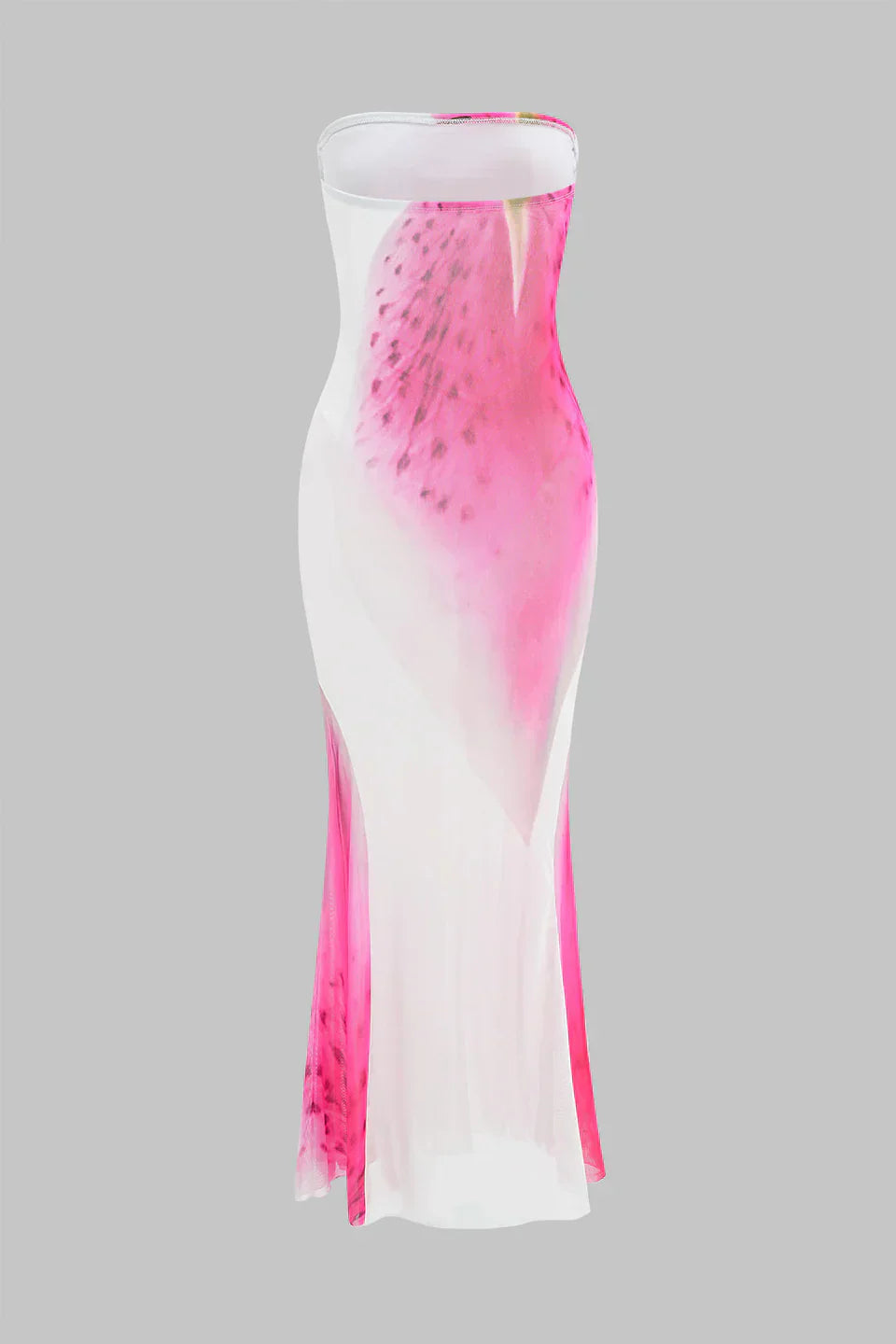 Çiçek Kontrast Baskılı File Askısız Kolsuz Uzun Elbise