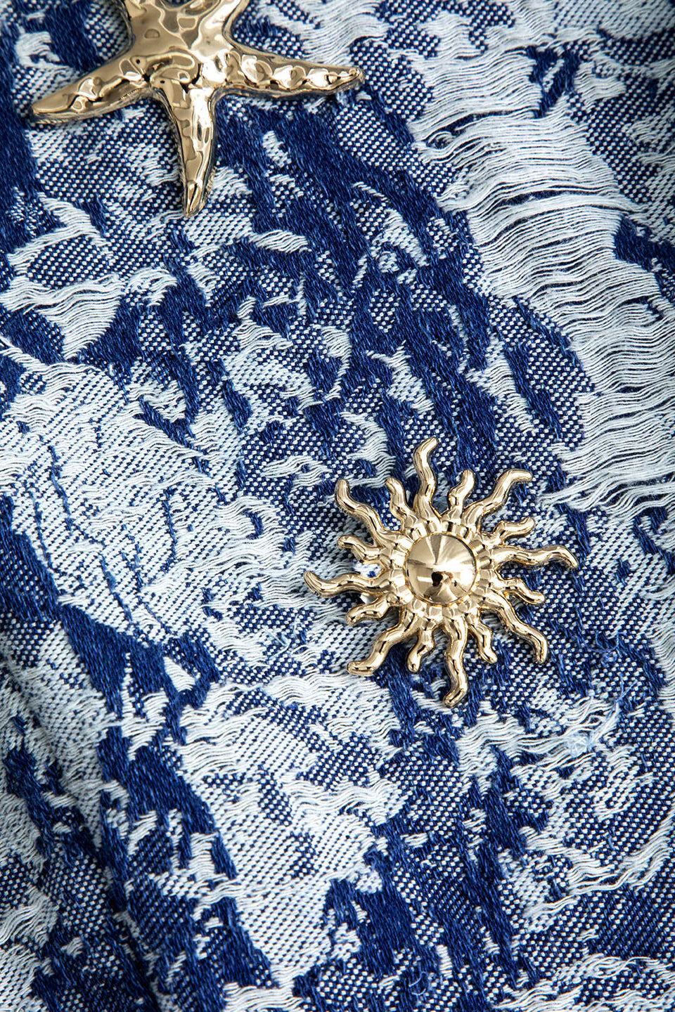 Desenli Düğmeli Kot Elbise