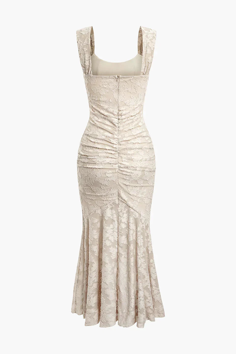 Çiçek Desenli Asimetrik Etek Ucu Kıvrımlı Denizkızı Kolsuz Midi Elbise