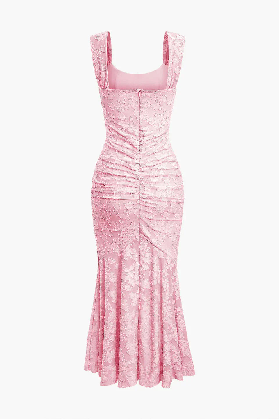 Çiçek Desenli Asimetrik Etek Ucu Kıvrımlı Denizkızı Kolsuz Midi Elbise