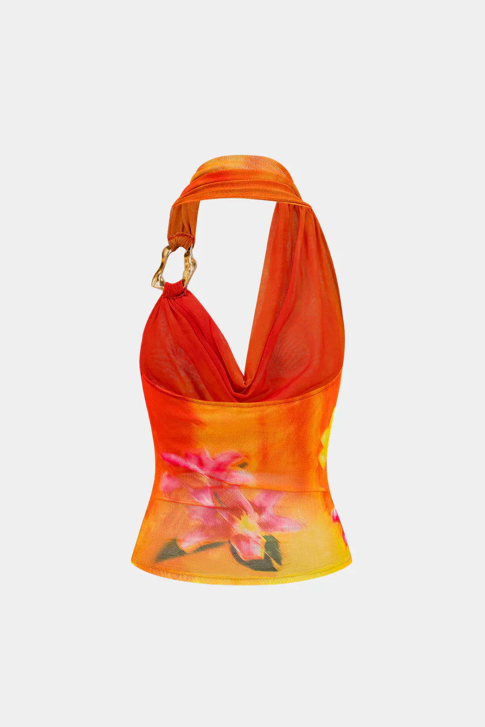 Çiçek Desenli File Asimetrik Kıvrımlı Askılı Üst