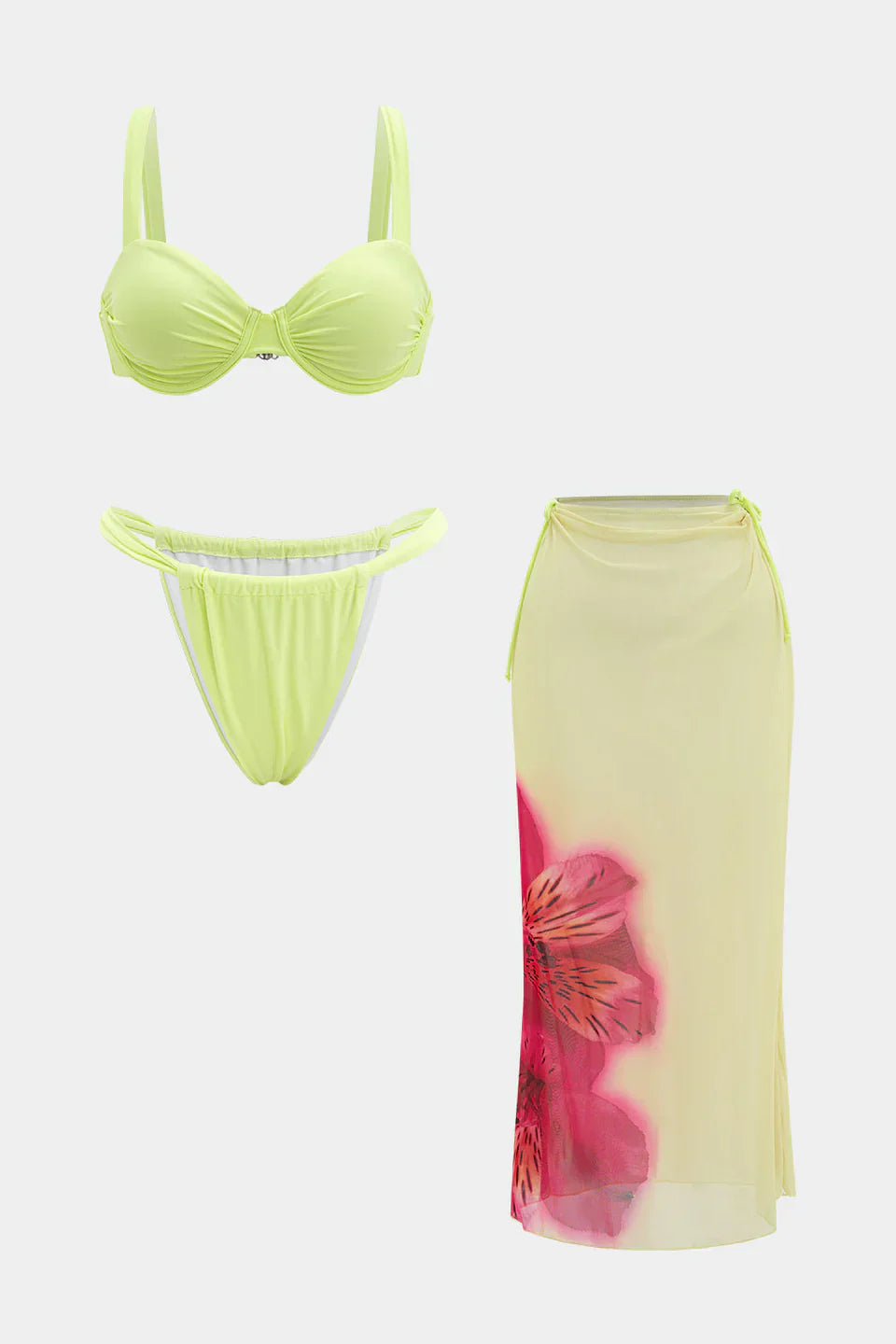 Çiçek Desenli File Bikini Takımı