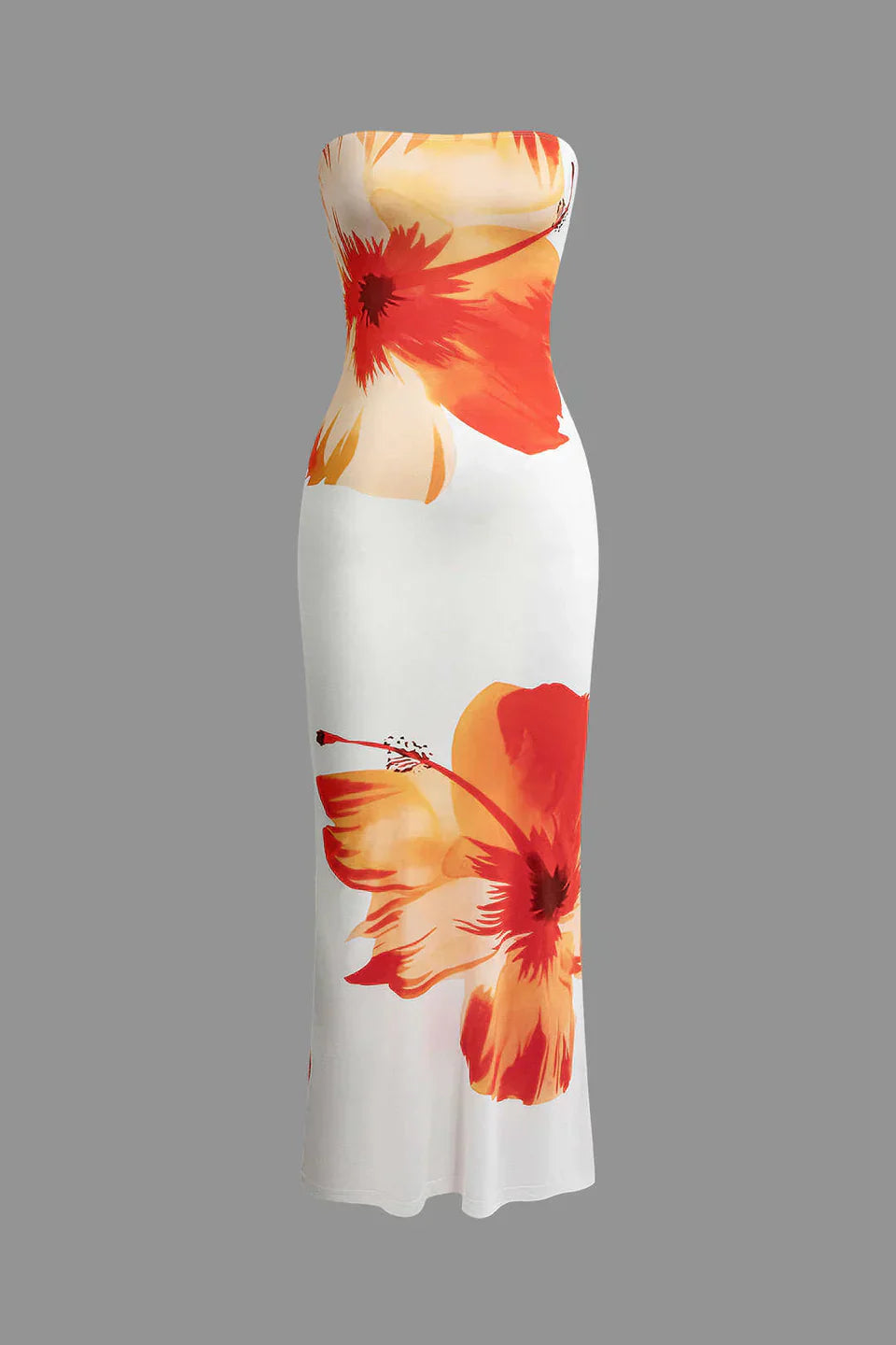 Sunny Floral Cascade Straplez Midi Elbise