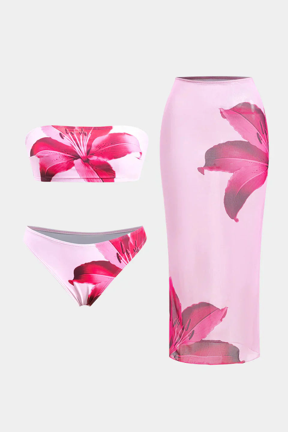 Çiçek Desenli File Sırtı Açık Bikini Ve Üst Giyim Takımı