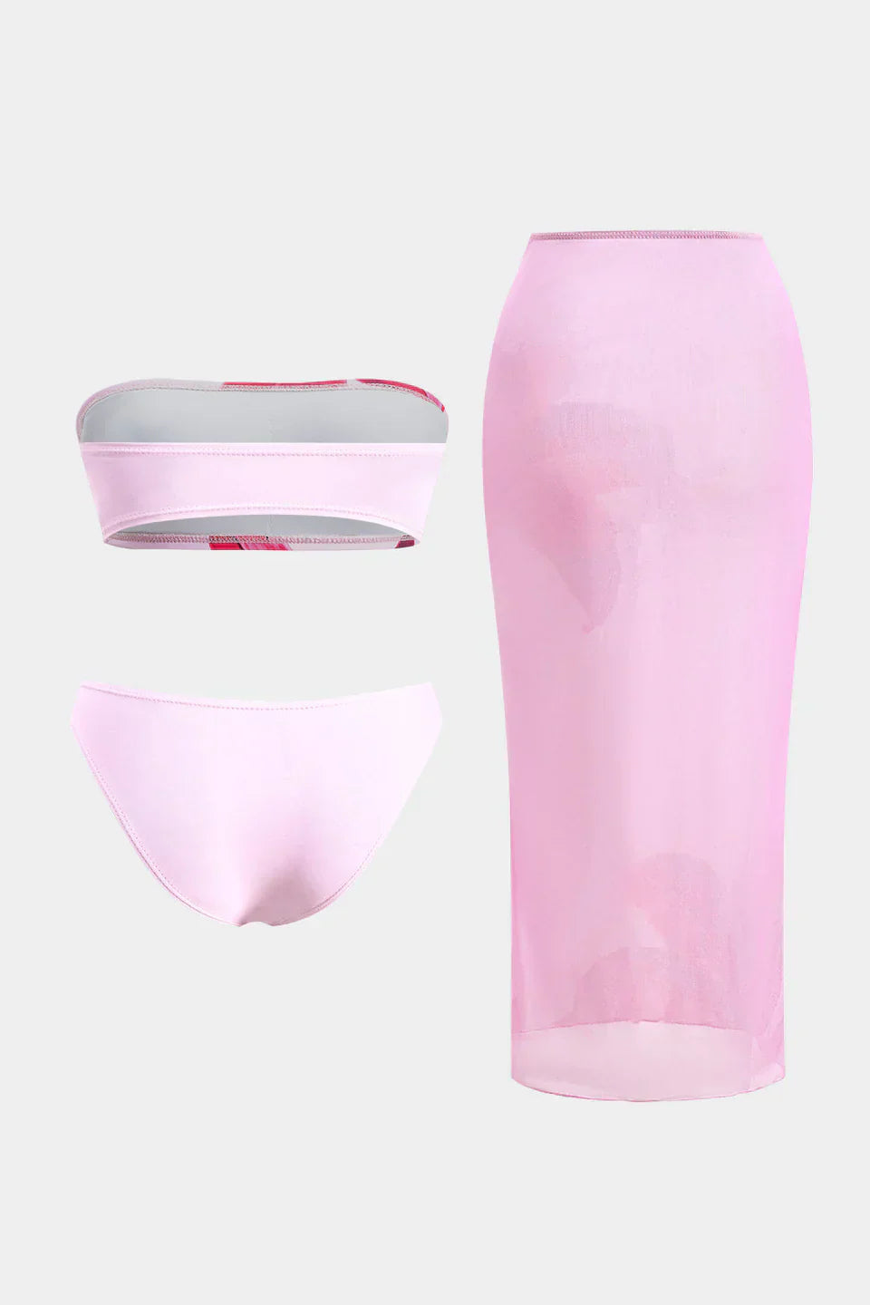 Çiçek Desenli File Sırtı Açık Bikini Ve Üst Giyim Takımı