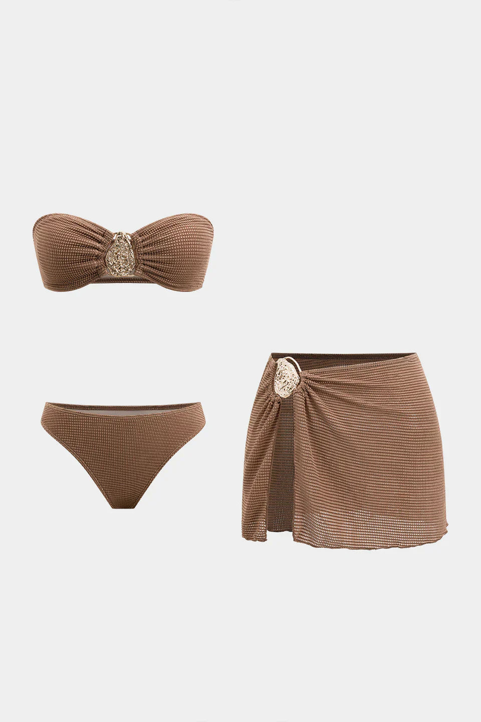 Metalik Dekor Bikini Ve Örtü Seti