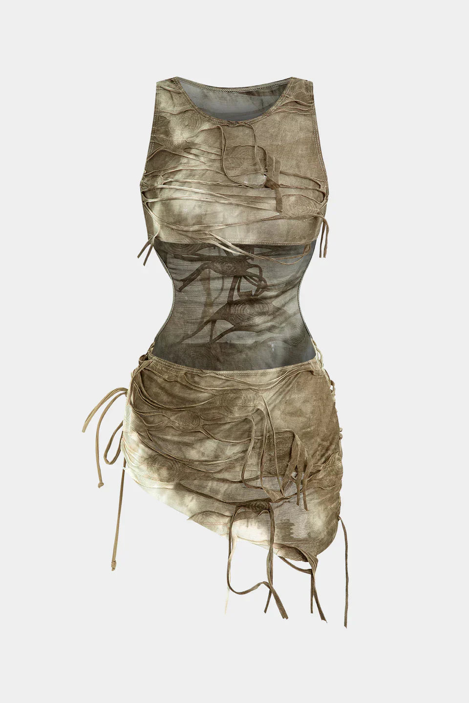 Halter Bikini Ve Tie Dye Cover Up Sarong 3'Lü Set