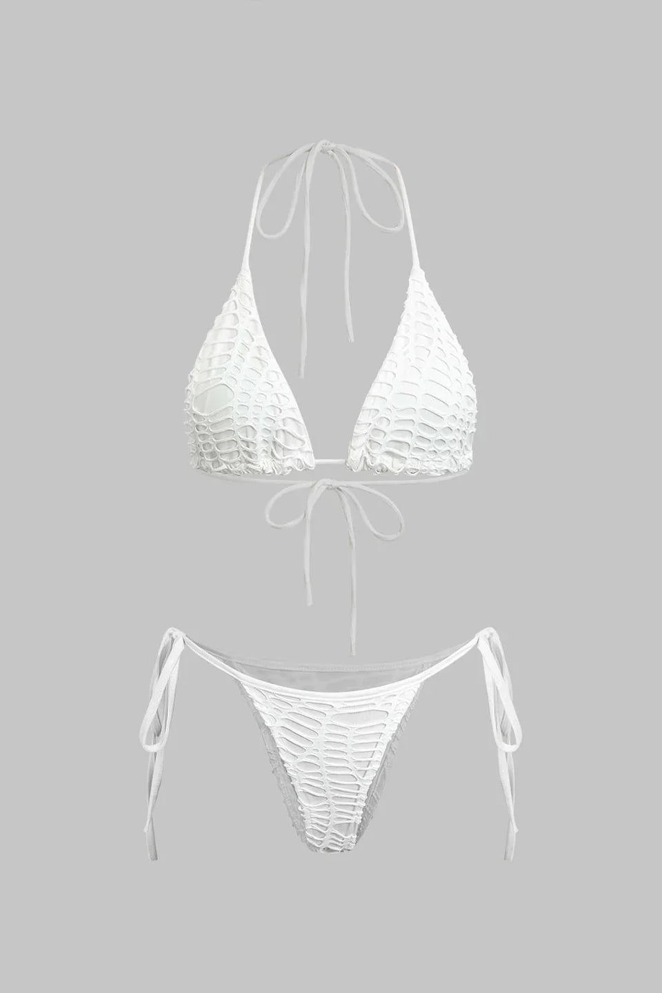 Dokulu Halter Yaka Bikini Ve Açık Örgü Üst Giyim Takımı