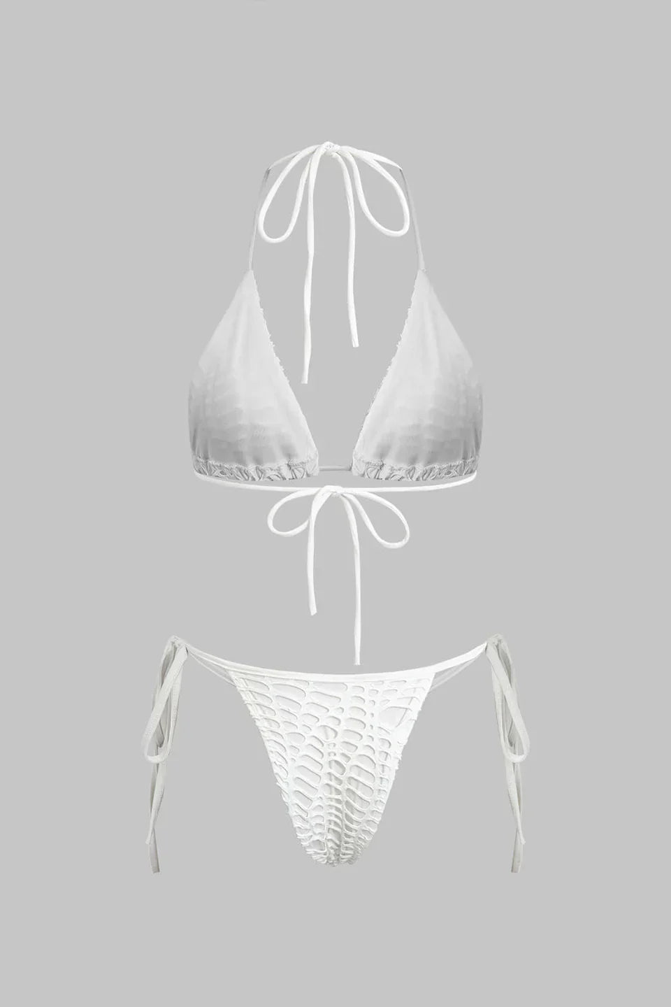 Dokulu Halter Yaka Bikini Ve Açık Örgü Üst Giyim Takımı