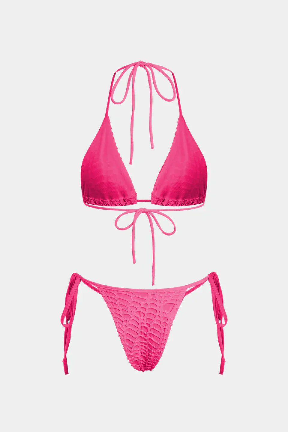 Dokulu Halter Yaka Bikini Ve Açık Örgü Üst Giyim Takımı