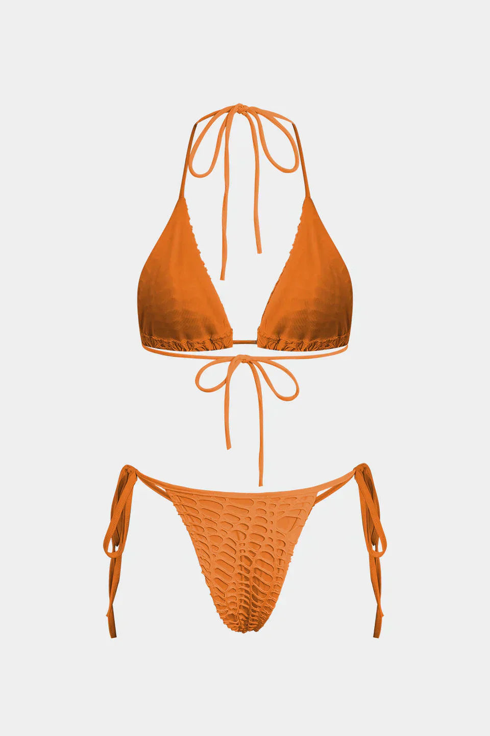 Dokulu Halter Yaka Bikini Ve Açık Örgü Üst Giyim Takımı