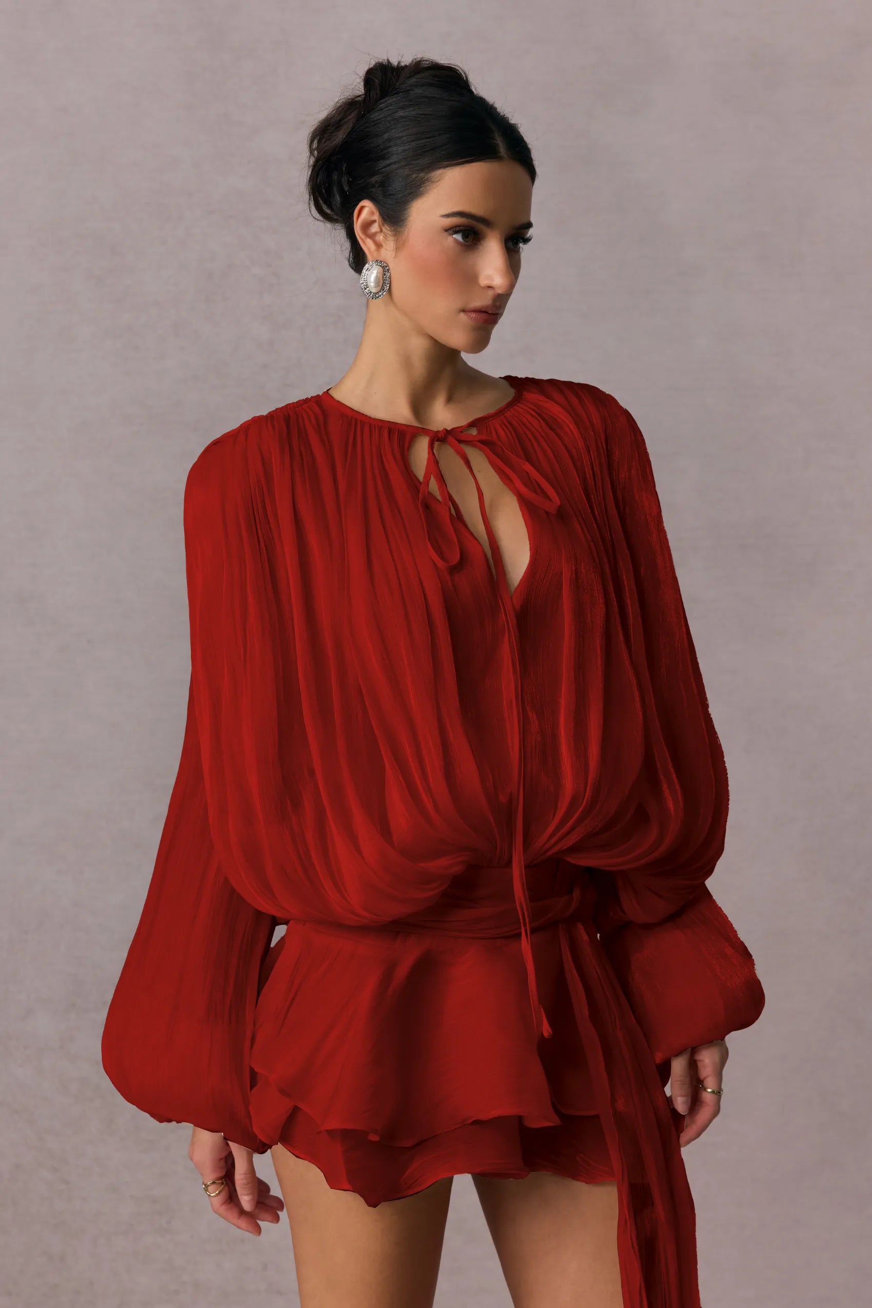 Beryl Pileli Volanlı Etek Mini Elbise